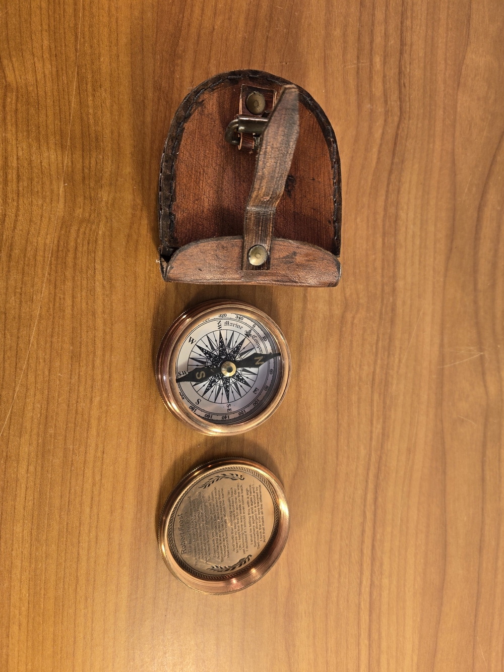 Nautical Pocket Compass Antique Vintage Brass Collectible Leather Case Gift